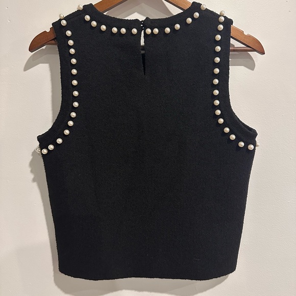 ANTHROPOLOGIE Pearl Lined‎ Thick Knit Preppy Holiday Cropped Tank Top Size S - Picture 4 of 6